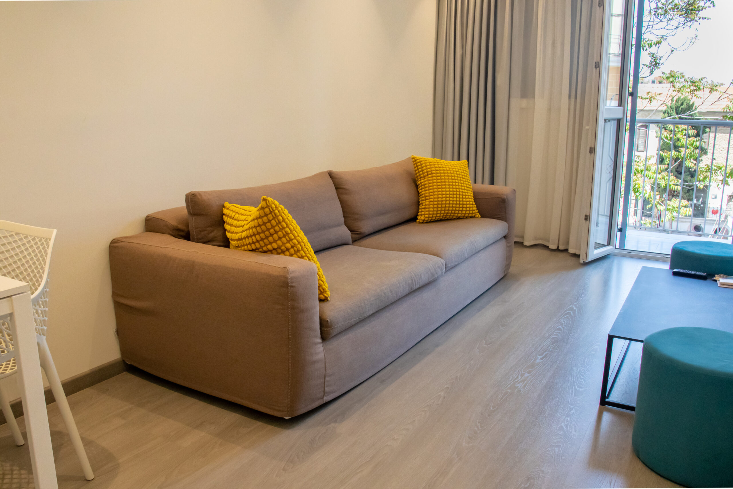 Living area of a studio apartment